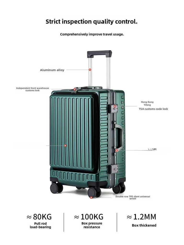 Aluminum Frame Front-Opening Multifunctional Suitcase with Password Lock