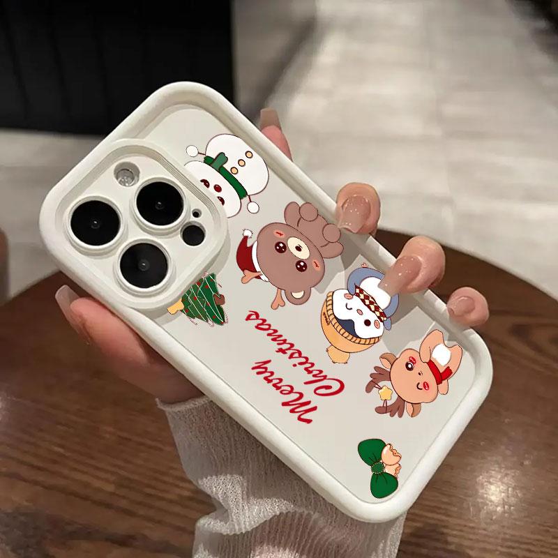 Чехол Для iPhone 15 13 17 16 Чехол Рождественский Снеговик Олень Милый Для IPhone 17Air 11 13 12 16 Pro Max 14 Plus Ударопрочный Чехол для Телефона