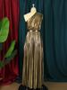 Party Dress Shiny Elegant Women Even Luxury Maxi Long Metallic Pleated One Shoulder Sleeveless Glitter Shimmer Gowns Outfits