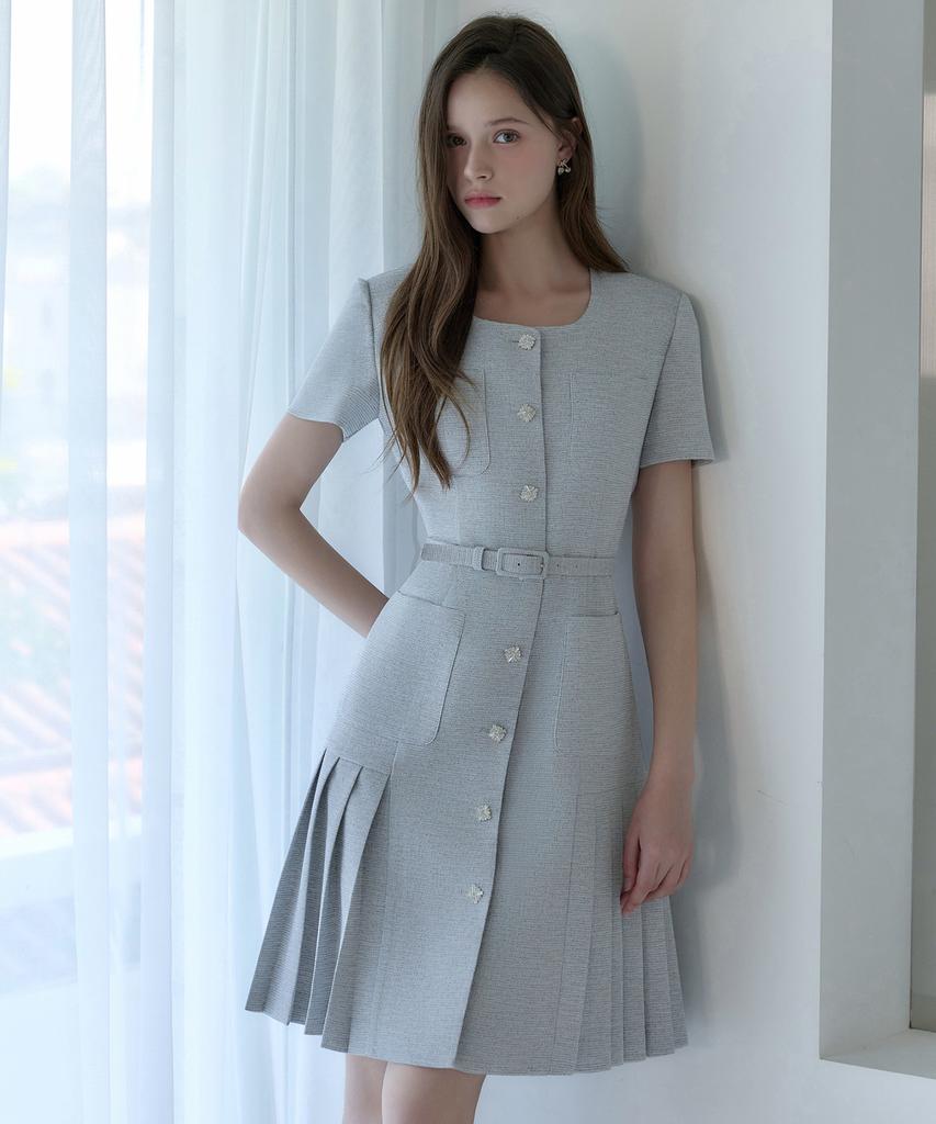 Julie And Kara 26Hs Love By You Ella Pleats Summer Tweed Dress Heathered Black Wedding Guest Look Ceremony Look