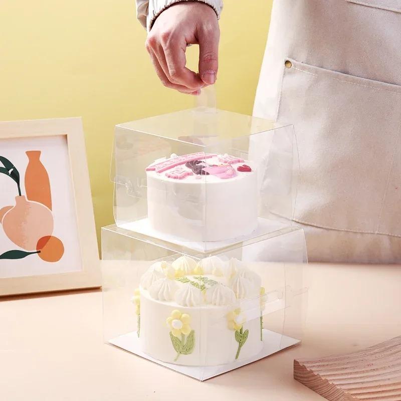 10 комплектов, прозрачная маленькая коробка для торта, 4 дюйма, 5 дюймов, квадратные портативные коробки для десертов, герметичная и видимая переносная упаковка для торта на день рождения