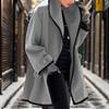 Women's Long Coat with Black Trim, Button Front Closure, Multiple Colors (Blue, White, Red, Beige, Purple, Gray, Black)