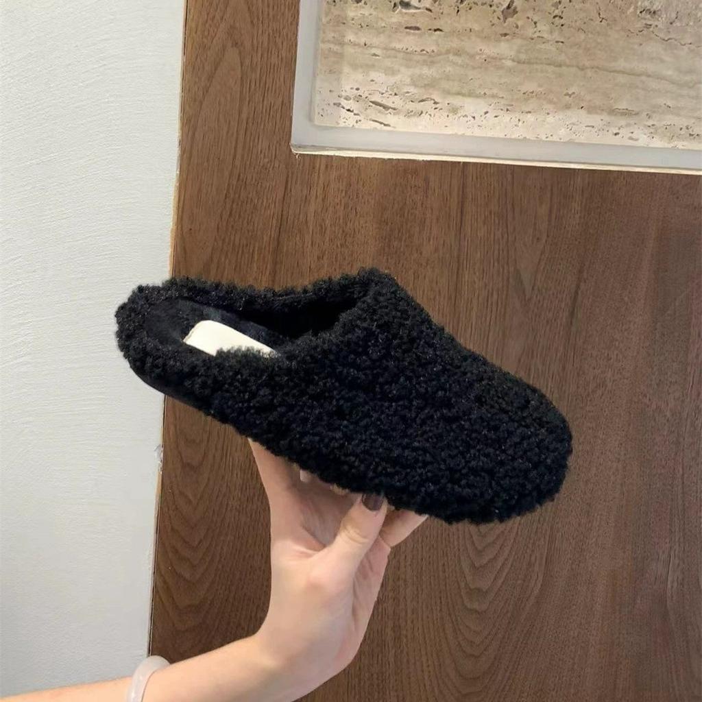 Пушистые туфли на толстой подошве, тапочки, женская обувь, верхняя одежда 2024 года, бархатная домашняя сумка, полуподдержка головы, одиночные туфли