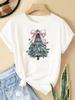 (Asian Size) New Year T Clothing Short Sleeve T-shirts  Print Merry Christmas Plaid Tree Style O-neck Women's Top Fashion Holiday Graphic Tee