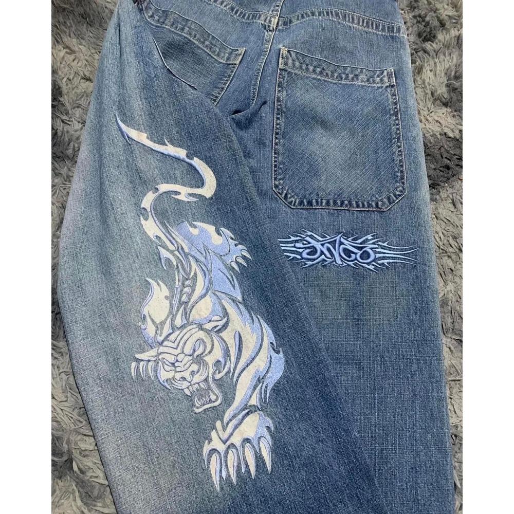 ZYLLO Baggy Jeans Y2K Clothes Men Women Harajuku Hip Hop Embroidered Vintage Blue Baggy Jeans Low Rise Wide Leg Pants