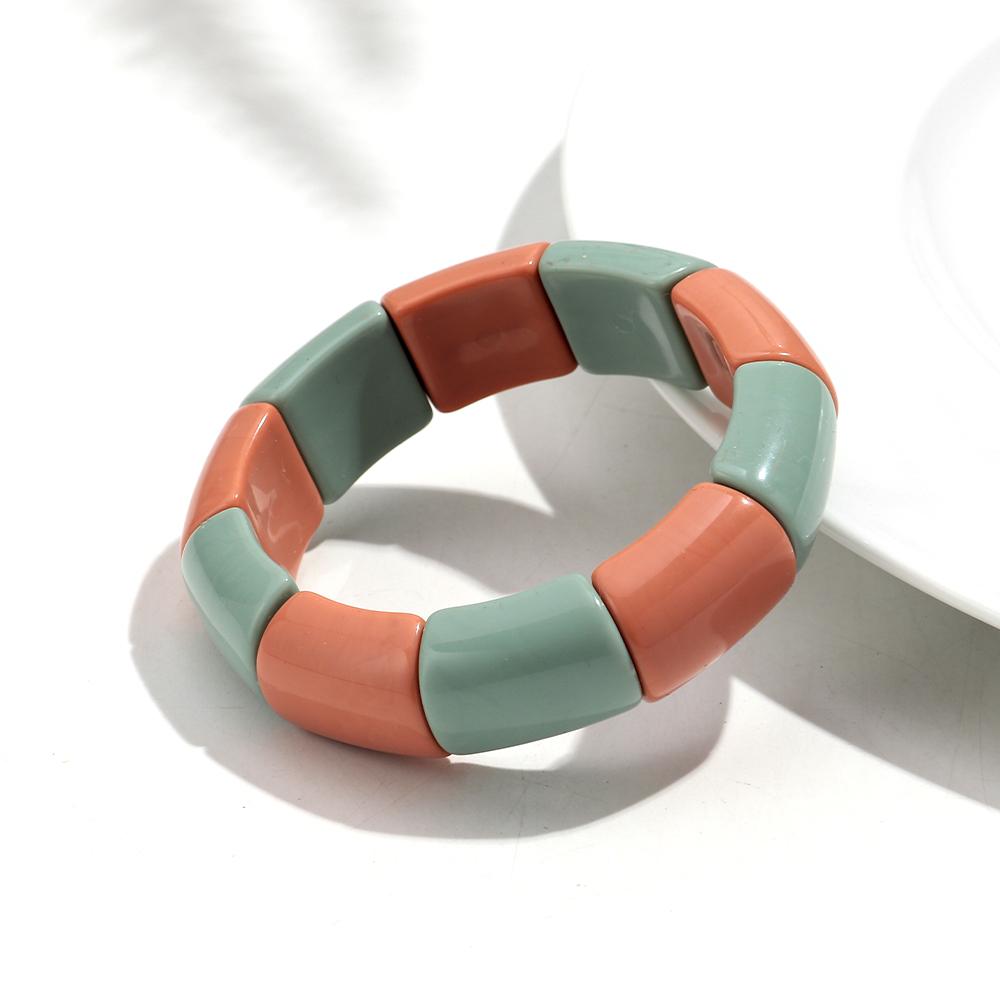 Retro Acrylic Geometric Elastic Bracelets for Women Men New Trendy Acrylic Beads Wide Bracelet Bangle Autumn Winter Jewelry Gift