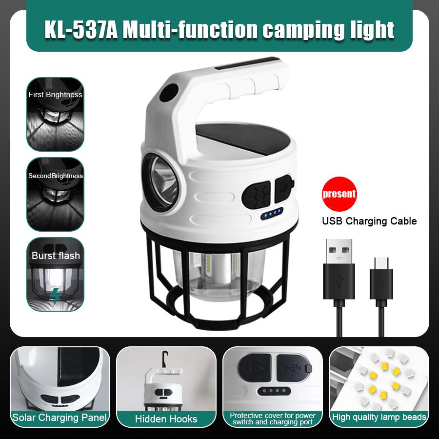 LED Rechargeable Solar Lights Camping Tent Atmosphere Super Long Endurance Portable Solar Emergency Hanging Lights Flashlight