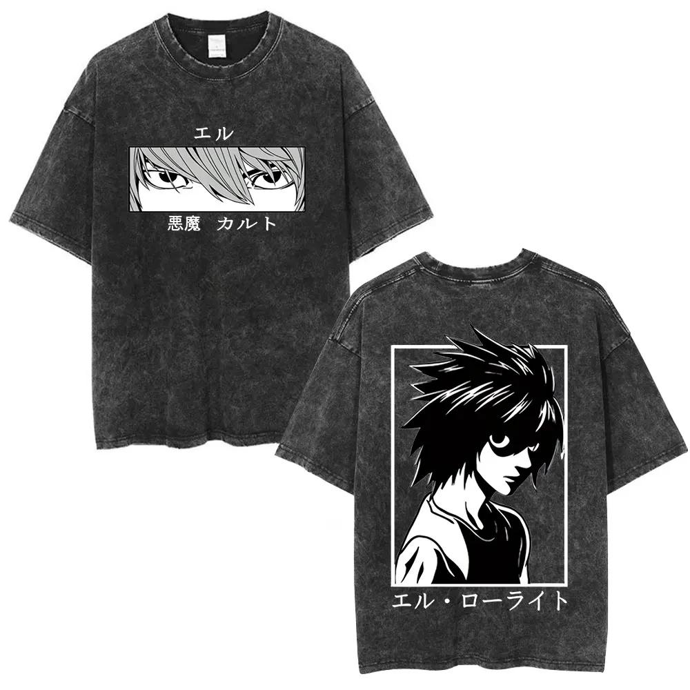 Washed Vintage Anime Death Note Ryuk T Shirts Men Women Fashion Oversized Crewneck Tshirts Mens Cartoon Manga Merch Streetwear