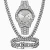 Purco 12мм Кубинская Цепь Браслеты Хип-Хоп Ожерелье +Часы+Браслет Iced Out Цепь Наборы