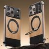 For iPhone 16 Pro Max Magnetic Case Borderless Walnut+Metal Kickstand Phone Cover