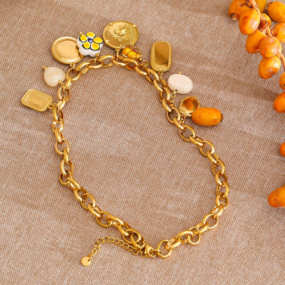 Yhpup Statement Necklace 2026 Stainless Steel Waterproof New Spring Summer Fashion Trendy Chain Charms Pendant Handmade Jewelry