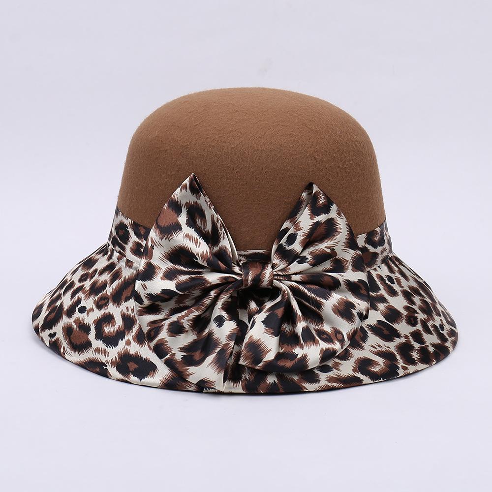 Temperament fashionable leopard print breathable bow fisherman hat outdoor UV protection sunshade sunscreen basin hat