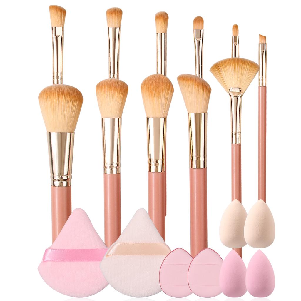 11 Makeup Brushes +4 Sponge Powder Puffs +4 Mini Beauty Eggs, Non-latex, Reusable, Multi-functional Daily Travel Makeup Tools