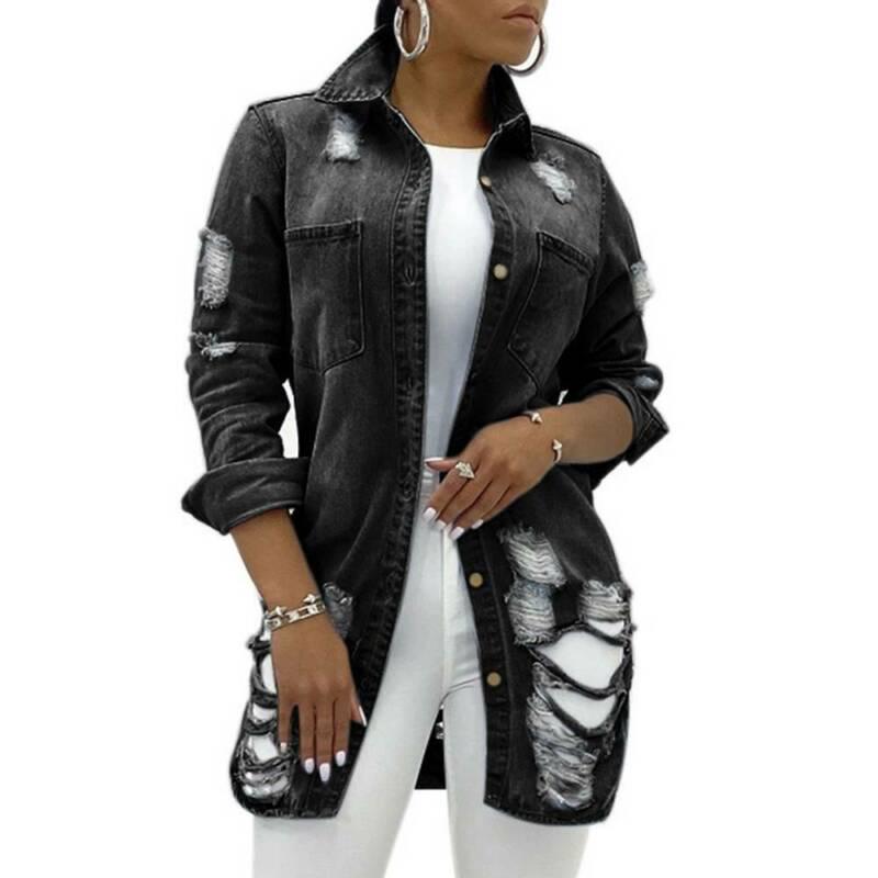 Женские джинсовые пальто с отложным воротником средней длины, повседневные женские джинсовые куртки