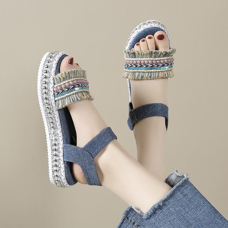 2024 Summer New Sandals Women's Platform Buckle Flat Roman Sandals Comfortable Women's Sandals