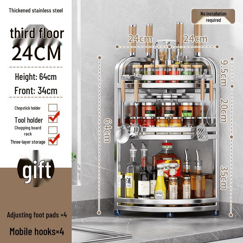 Handon 3-Tier Stainless Steel Corner Spice Rack with Knife Holder