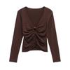 Kaslead New Arrival Women's Clothing Fashion Blowing Ball Accessories V Neck Long Sleeves Knitting Peplum Top 3920480