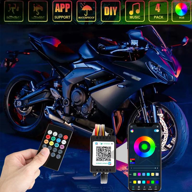 Мотоцикл Автомобиль Атмосферная Подсветка Ног RGB APP LED Пульт Дистанционного Управления Гибкая Водонепроницаемая Управление Звуком 12V Мото Декоративная Светодиодная Лента