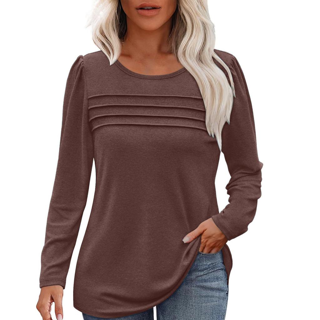 Женский свободный повседневный однотонный топ с круглым вырезом и длинными рукавами, модный топ