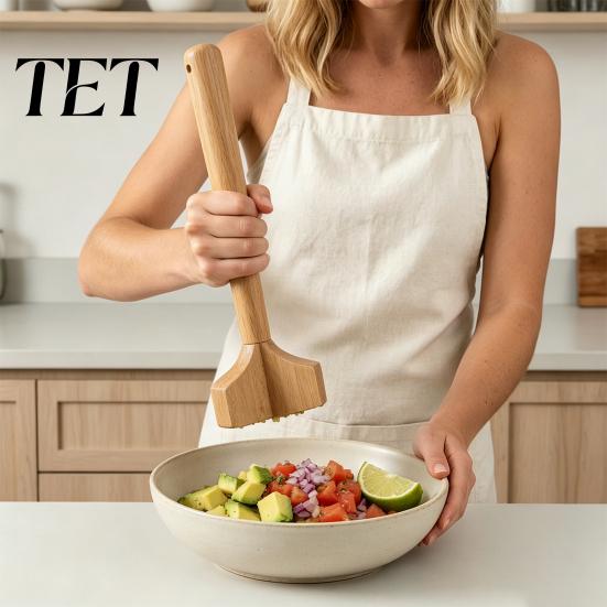Ergonomic Handle Masher Wood Potato Masher, Comfortable Grip Manual Beef Chopper Nonstick Crusher Tool, Non-Toxic Durable Utensil for Cooking