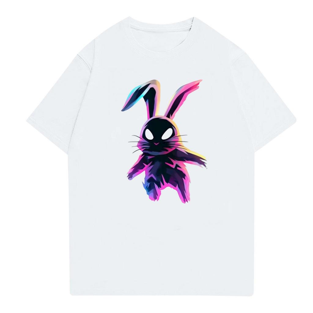 Easter - Men's Casual Baggy Bunny Print T-shirt Round Neck Pull-over Short-sleeved Top