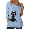 Женственный синий хлопковый топ для женщин с индивидуальными принтами, круглым вырезом, длинными рукавами и украшением на пуговицах, размеры S-5XL