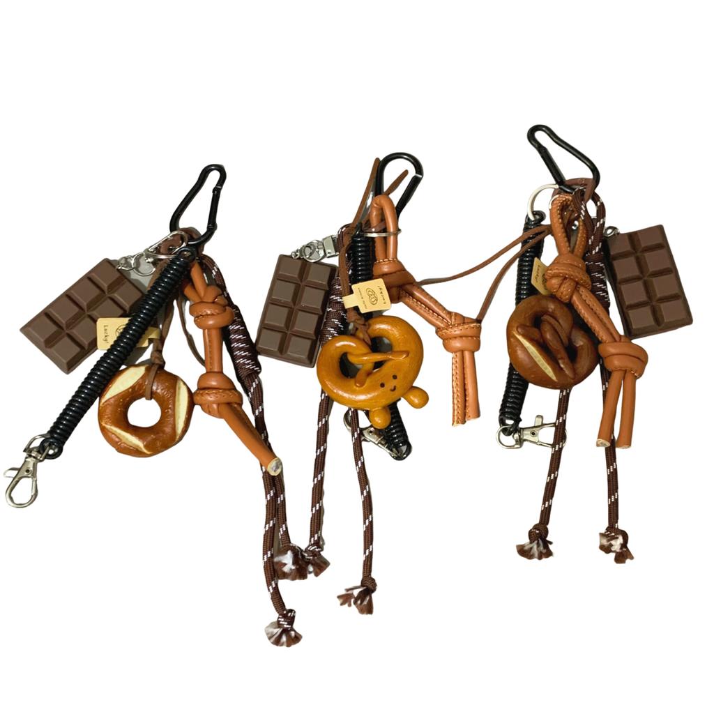 Уникальная подвеска в виде бейгла с шоколадом, брелок для сумки, аксессуар для ключей, нейлоновый брелок, держатель для ключей, декор для любителей активного отдыха