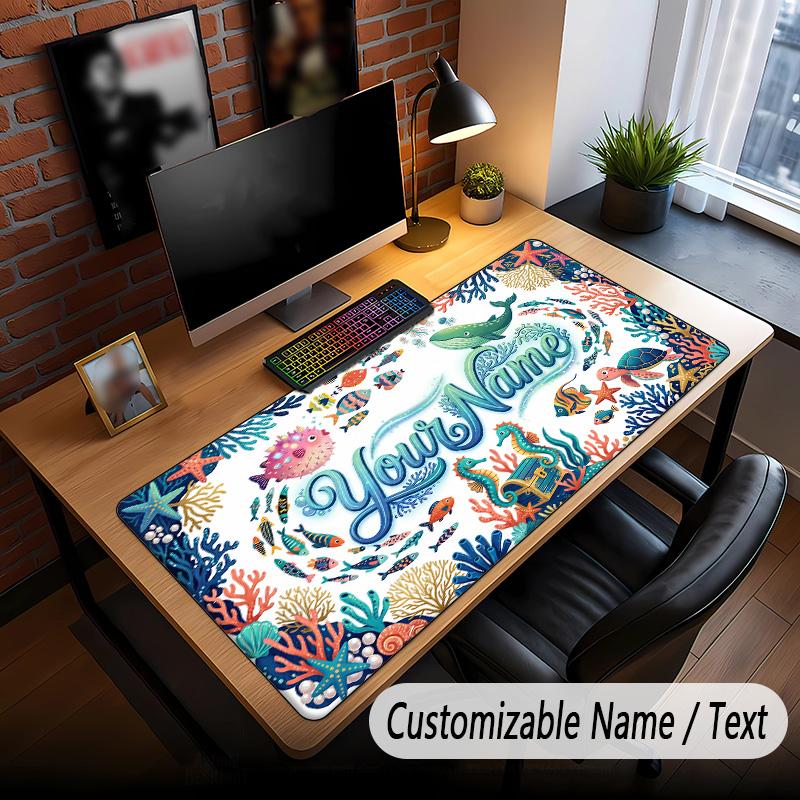 Fish Ocean Theme Custom Mouse Pad Personalized With Name Text Customized Desk Mat For Office Home Decor