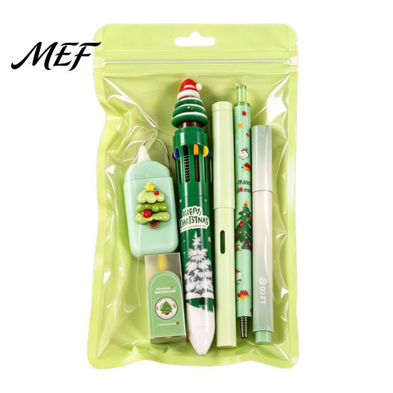 School Gift Sets for Winter Holidays 6PCS Christmas Stationery Set Students, Cute Patterns Print Holiday Packs Classroom Practical Supplies,