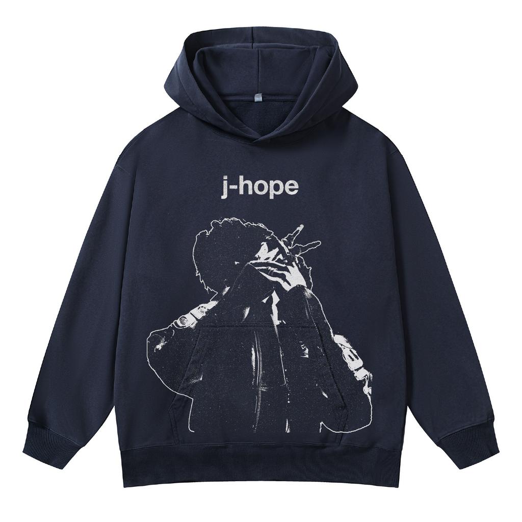 Худи с графическим принтом «J-Hope» — Винтажный стираный пуловер, Оверсайз унисекс толстовка в уличном стиле для мужчин и женщин (Коллекция осень/зима)