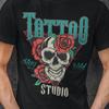 Tattoo Skull Rose Shirt | Gothic Tattoo Studio Graphic Tee | Vintage Skeleton | Floral Unisex Alternative T-Shirt