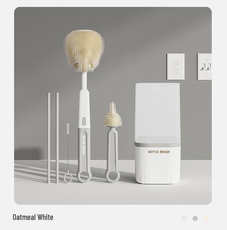 Travel Baby Bottle Brush Set with Silicone Nipple Brush, Draining Rack, Straw & Crevice Brushes