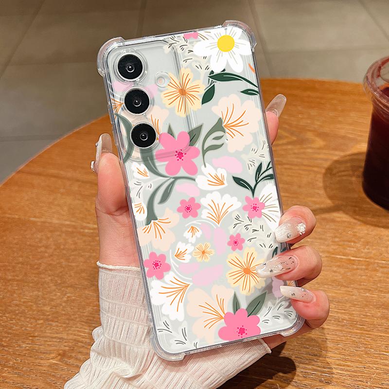 Чехол для телефона с узором из разноцветных цветов для Samsung Galaxy S26 S25 S24 S23 Ultra S22 Plus S21 S24 S25 FE Прозрачный Ударопрочный Мягкий Чехол