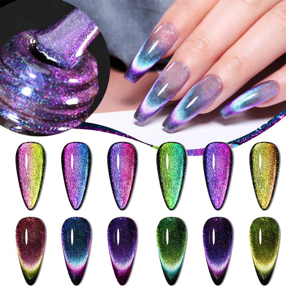Durable Iridescent Peacock Cat Eye Gel Nail Polish Professional Salon Essential High Gloss UV/LED Curing Multiple Colors 15ml