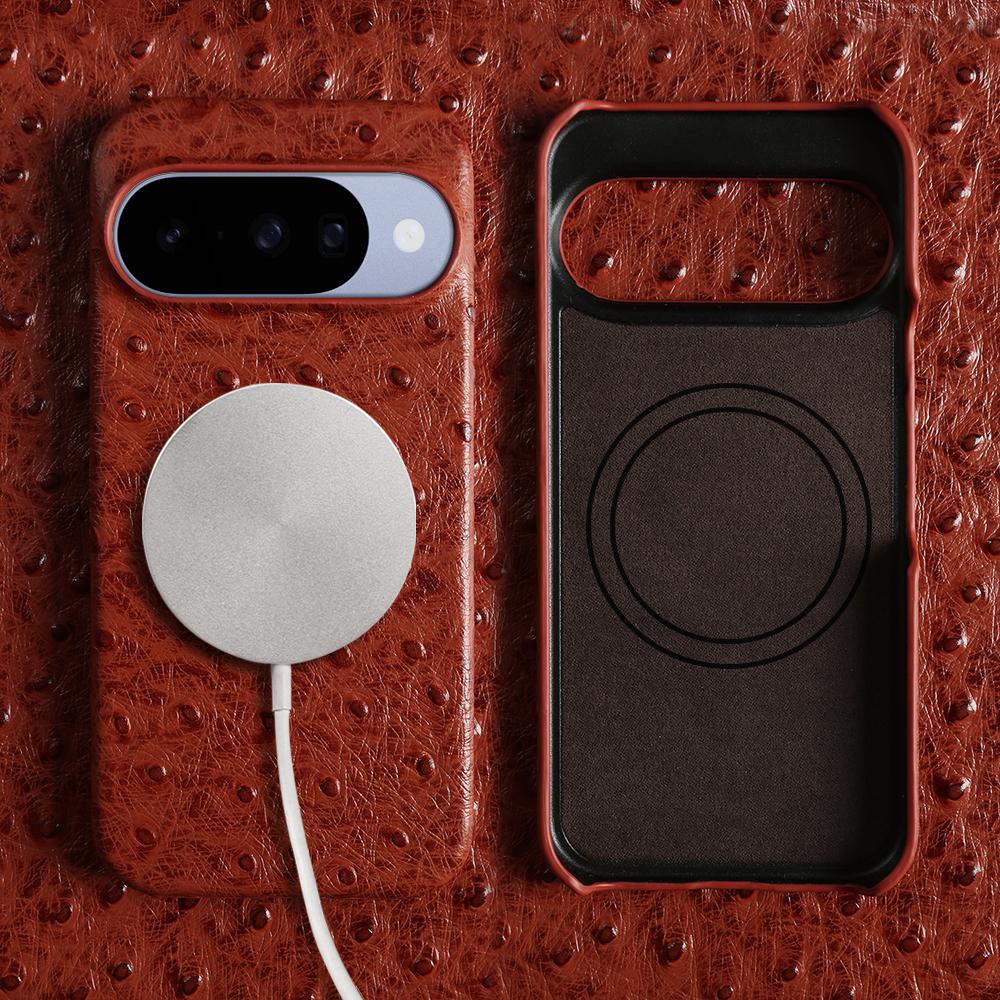 For Magsafe Ostrich Genuine Leather Case For Google Pixel 10 9 Pro XL 8 7 6 10A 9A 8A 7A 6 6A Back Cover Coque Protective Shell