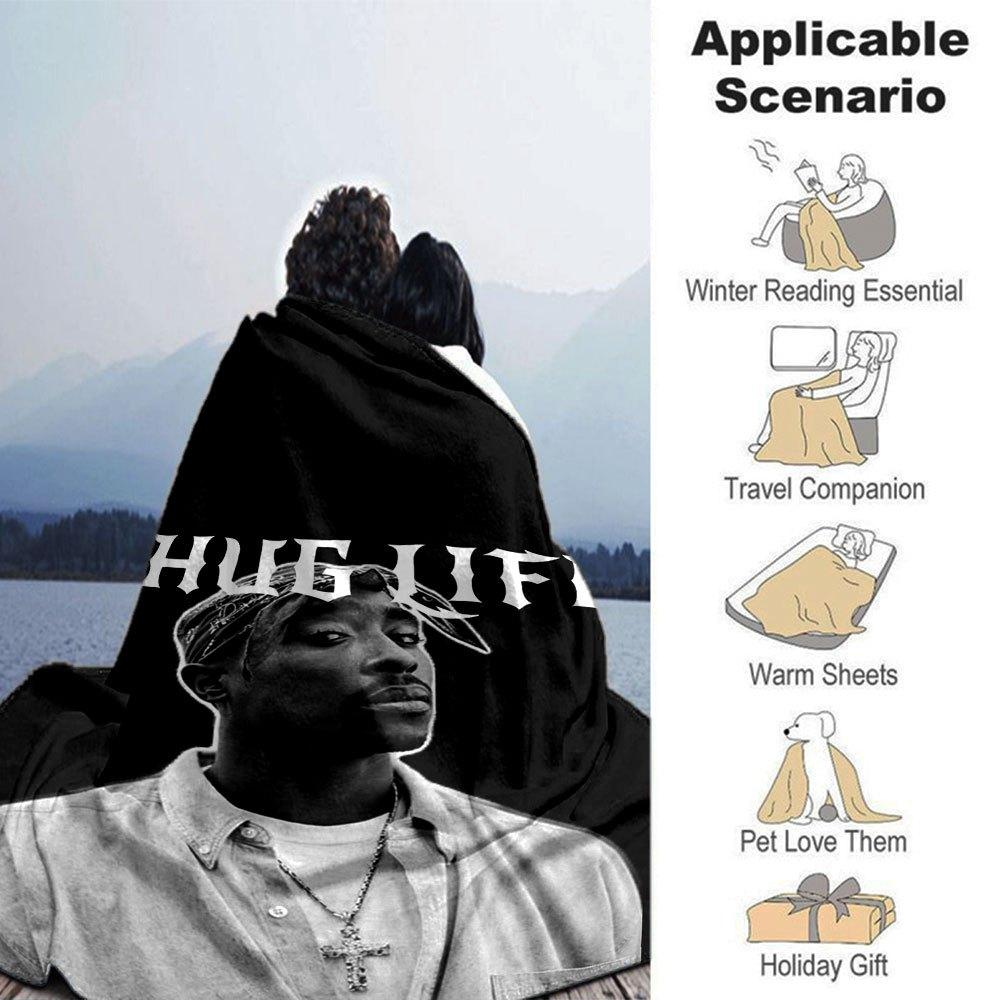 1pc 2PacHip Hop Blanket Soft Lightweight All Season Multi Purpose Throw for Sofa, Bed, Office & Picnics, French Style with Iconic Album Art & Quotes
