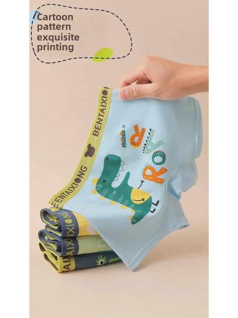 Трусы-боксеры из чистого хлопка типа А для мальчиков, с рисунком из мультфильмов, возраст 3-8 лет