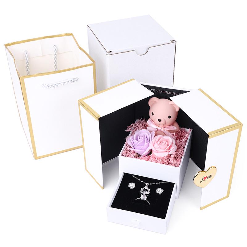 Подарочная коробка «Маленький медвежонок» с двойными дверцами: Сохраненная роза и ящик для украшений на дни рождения и День святого Валентина