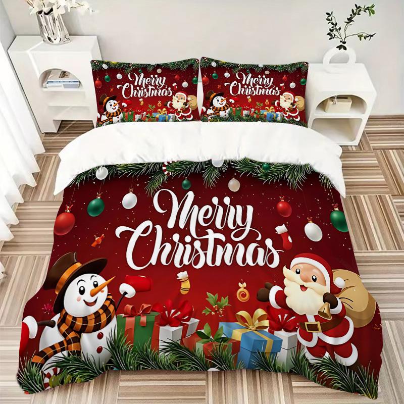 Christmas Festive Celebration Print 3Pcs Bedding Setduvet Cover With 2 Bedropillowcase Home Birthday Gift
