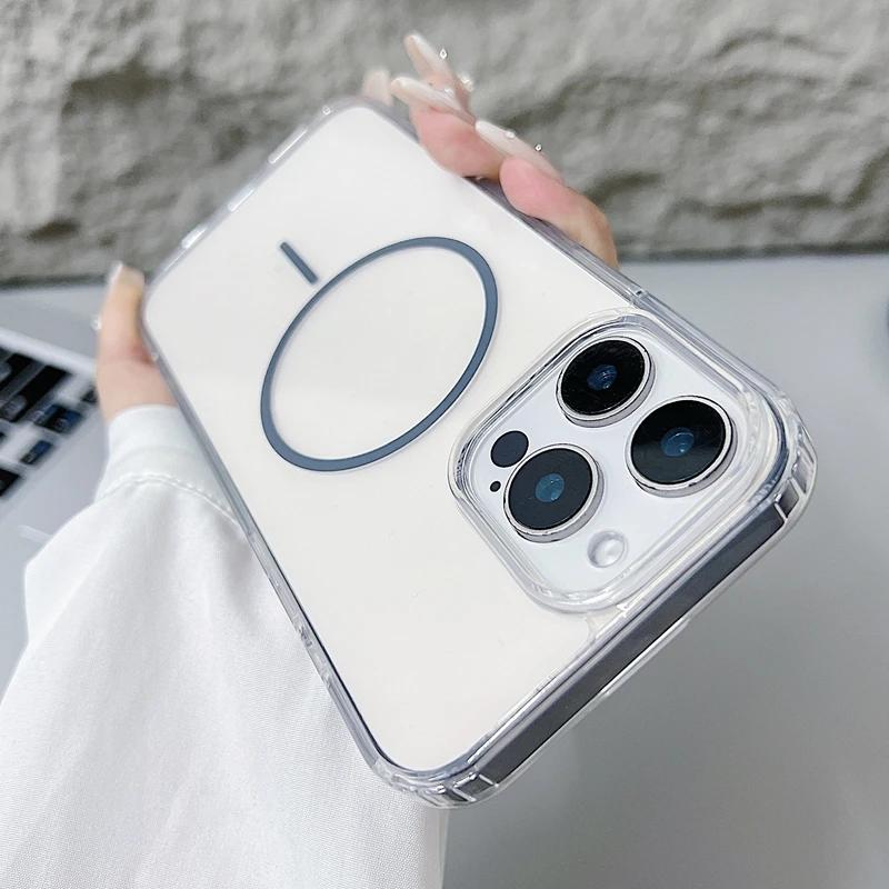 Прозрачный акриловый жесткий чехол MagSafe для iPhone 16E 14 15 16 Plus 12 13 mini X XR XS 11 16 pro max Магнитный ультратонкий чехол
