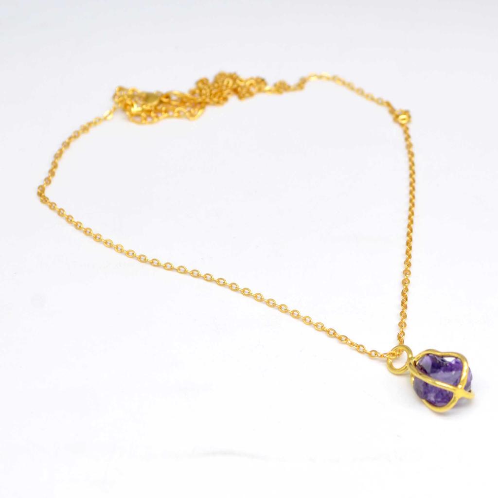 Raw Amethyst 925 Sterling Silver Necklace, Rough Gemstone Handmade Necklace Gift For Her Mom, Anniversary Gift