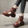 Fashion 2025 New Summer Sandals Shoes Retro Leather Wedges Platform Peep Toe High Heel Fish Mouth Black Brown Women Sandalias Mujer