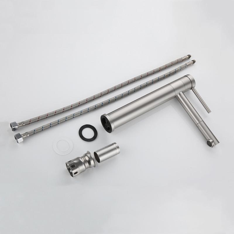 Вращающийся на 360 градусов смеситель для раковины, смеситель для холодной и горячей воды, кран для раковины, матовая нержавеющая сталь 304, кухонные смесители для туалета