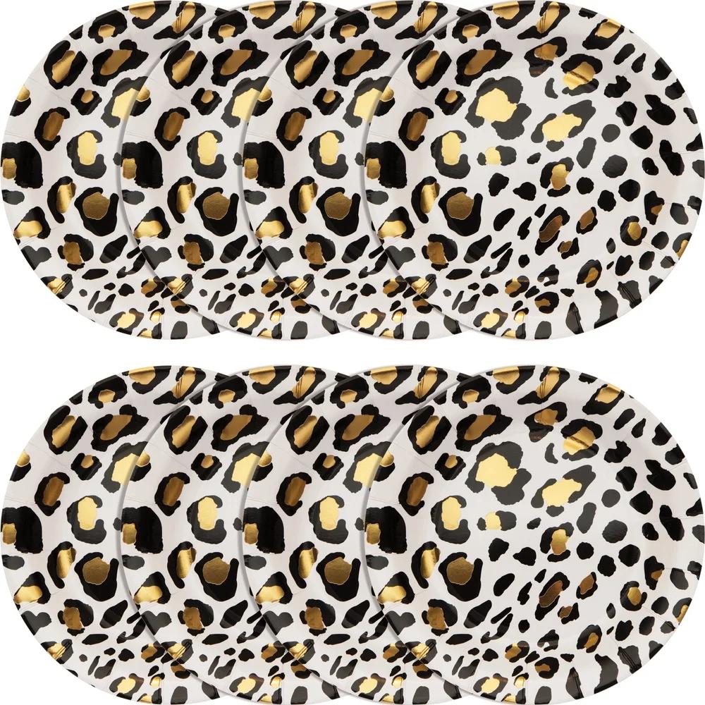 Леопардовые десертные тарелки 7 дюймов Одноразовые бумажные тарелки 24 штуки Прочные тарелки Праздничные принадлежности Посуда Мероприятия Торжества