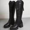 Explosive one-pedal knight boots with thick soles but knee height increase V high-heeled boots high tube mouth