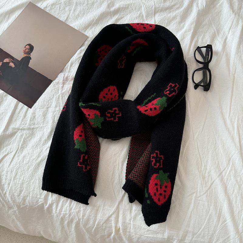 New Year Green Strawberry Christmas Scarf Women's Winter Atmosphere Korean Style Versatile Shawl Warm Long Knitted Scarf