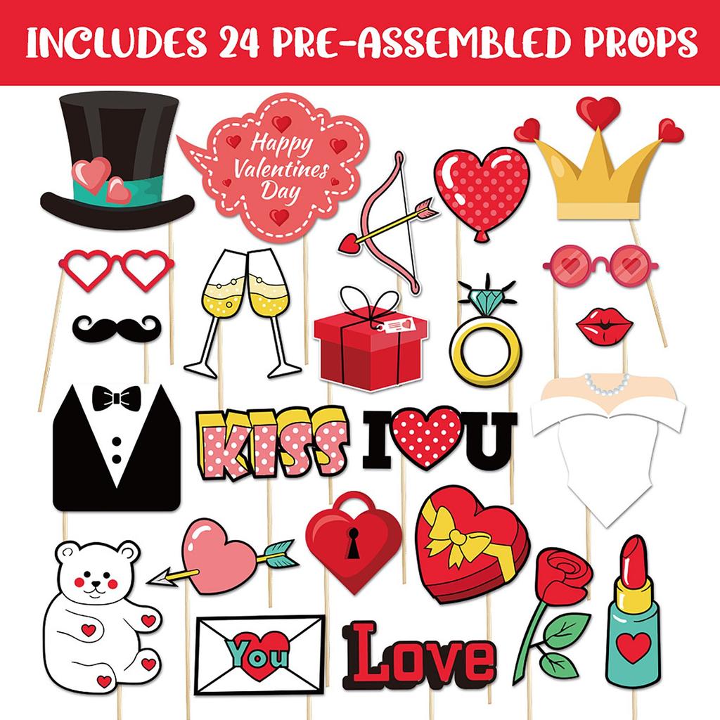 Набор реквизитов для фотобудки на День святого Валентина с бумажной рамкой, забавный комплект для украшения для взрослых и детей