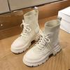 Fashion Spring Autumn Knitted Sock Boots for Women Round Head Lace-up High-heeled Comfortable Versatile Short Boots Fashion Women's Shoe