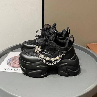 Мода Новинка 2025 Мода Дышащие Кроссовки на Платформе Женские Летние 7СМ Кружево Сетка Уличные Спортивные Папины Кроссовки Женские Zapatillas De Mujer