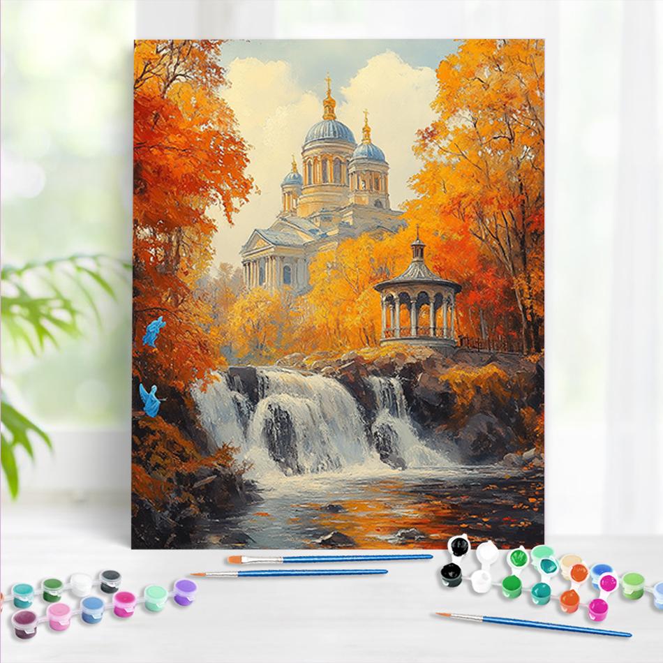 1pc Painting On Numbers Forest Castle Unique Diy Gift Art Supplies Hand Painted Painting Wall Decoration Painting 40x50cm/16x20inch Without Frame
